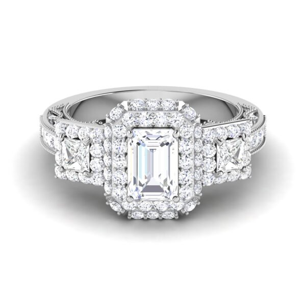 Captivating Brilliance: Emerald-Cut Diamond Ring with Accented Diamonds in 18k Gold