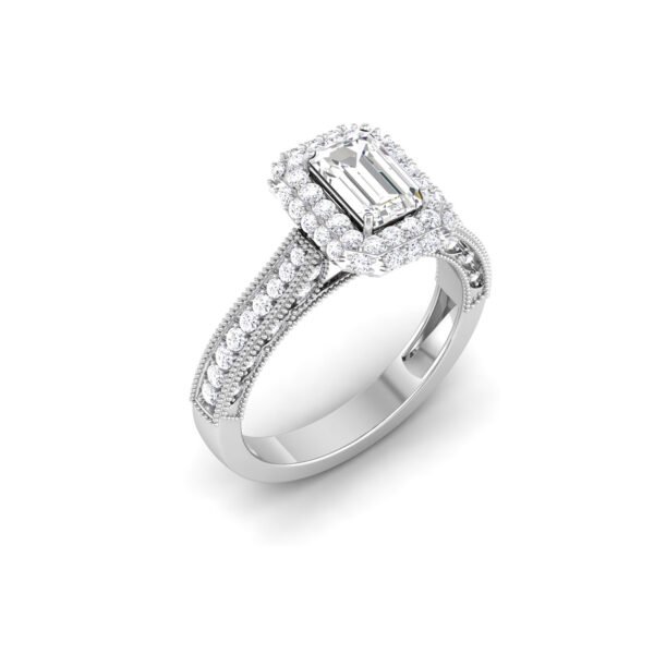 Opulent Sparkle: 18k Gold Emerald-Cut Diamond Ring with Glittering Accents - Image 3