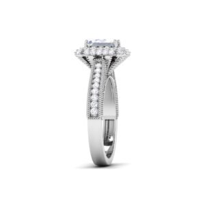 Opulent Sparkle: 18k Gold Emerald-Cut Diamond Engagement Ring with Glittering Accents