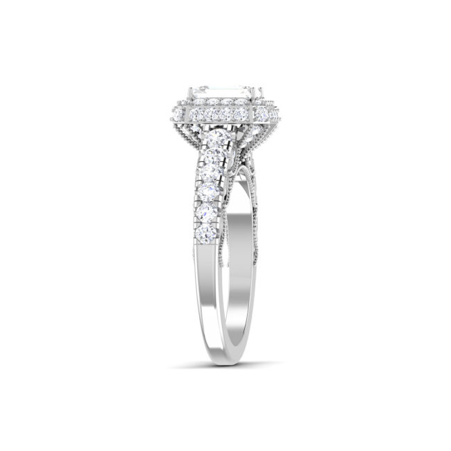 Luxurious Legacy: Emerald-Cut Diamond Ring with Accented Diamonds in 18k Gold