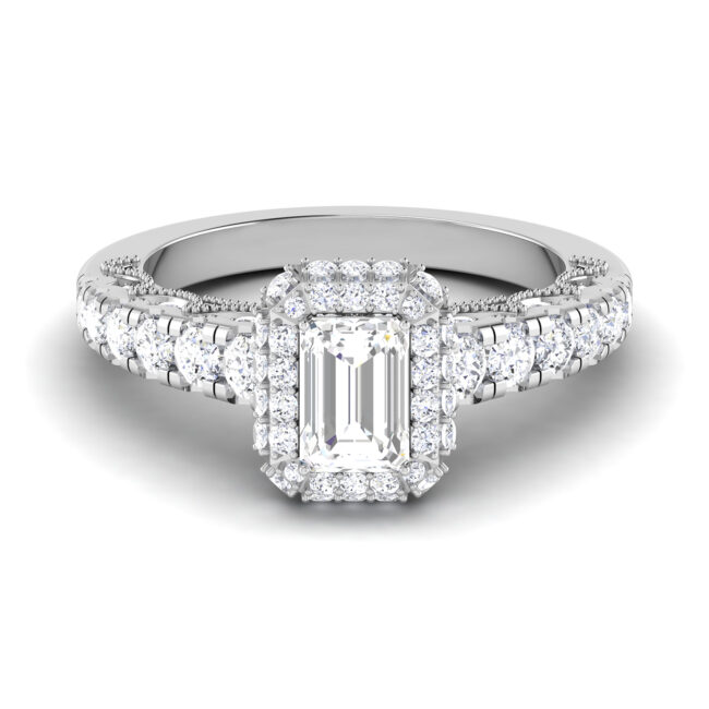 Luxurious Legacy: Emerald-Cut Diamond Ring with Accented Diamonds in 18k Gold