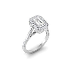 Gilded Splendor: Emerald-Cut Diamond Ring with Accented Diamonds in 18k Gold