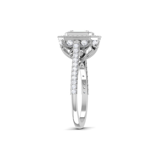 Gilded Splendor: Emerald-Cut Diamond Ring with Accented Diamonds in 18k Gold