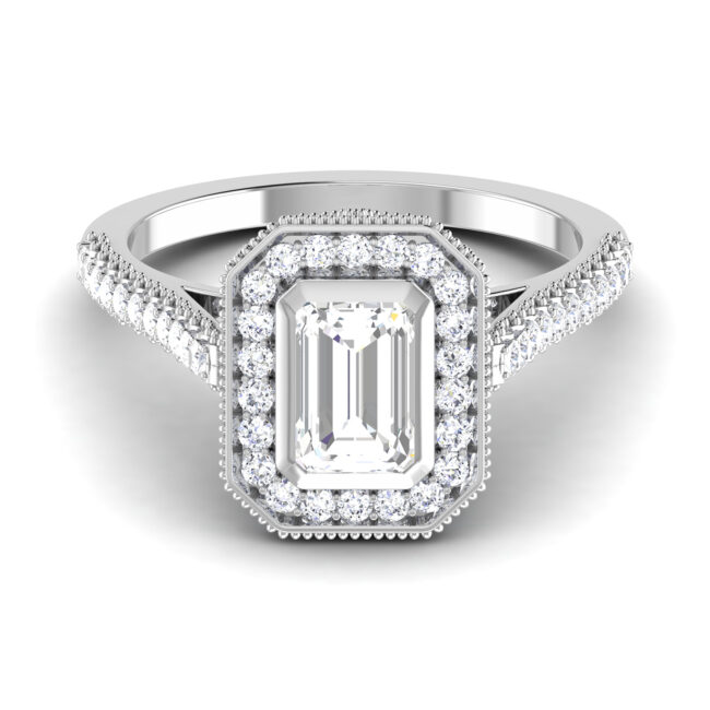 Gilded Splendor: Emerald-Cut Diamond Ring with Accented Diamonds in 18k Gold