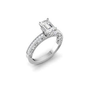 Radiant Royalty: 18k Gold Emerald-Cut Diamond Ring with Diamond Accents