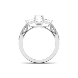Glamorous Treasures: Emerald-Cut Diamond Ring with Accented Diamonds in 18k Gold