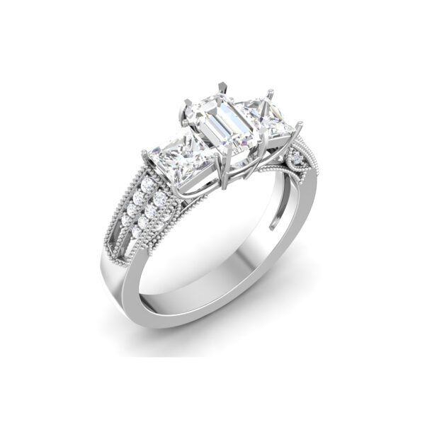 Glamorous Treasures: Emerald-Cut Diamond Ring with Accented Diamonds in 18k Gold - Image 3