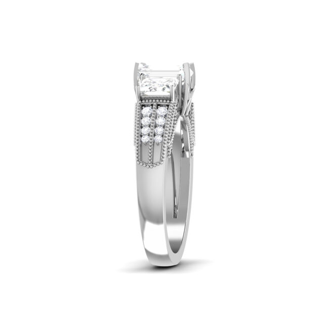 Glamorous Treasures: Emerald-Cut Diamond Ring with Accented Diamonds in 18k Gold