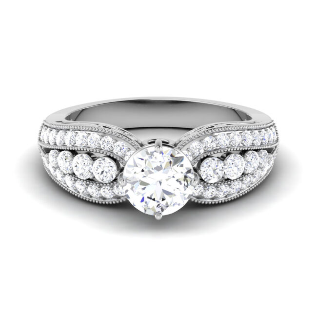 Elegant Majesty: 1 Carat Diamond Ring, Timeless Glamour in 18k Gold