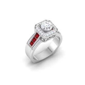 Ruby Rhapsody: 0.7 Carat Diamond Ring with Accent Rubies, Captivating Fusion in 18k Gold