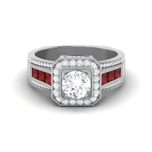 Ruby Rhapsody: 0.7 Carat Diamond Ring with Accent Rubies, Captivating Fusion in 18k Gold