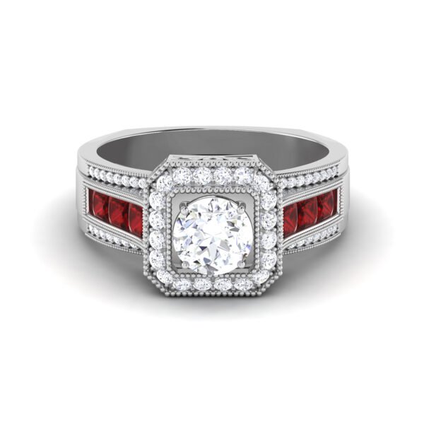 Ruby Rhapsody: 0.7 Carat Diamond Ring with Accent Rubies, Captivating Fusion in 18k Gold