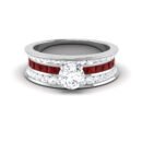 Regal Symphony: 1 Carat Diamond Ring with Princess Cut Rubies, Majestic Harmony in 18k Gold