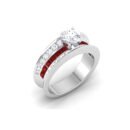 Regal Symphony: 1 Carat Diamond Ring with Princess Cut Rubies, Majestic Harmony in 18k Gold