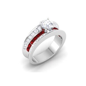 Regal Symphony: 1 Carat Diamond Ring with Princess Cut Rubies, Majestic Harmony in 18k Gold