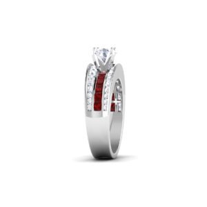 Regal Symphony: 1 Carat Diamond Ring with Princess Cut Rubies, Majestic Harmony in 18k Gold