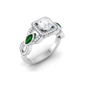 Emerald Serenade: 0.6 Carat Diamond Ring with Enchanting Emeralds, Captivating Beauty in 18k Gold