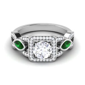 Emerald Serenade: 0.6 Carat Diamond Ring with Enchanting Emeralds, Captivating Beauty in 18k Gold