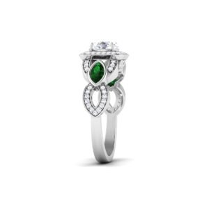 Emerald Serenade: 0.6 Carat Diamond Ring with Enchanting Emeralds, Captivating Beauty in 18k Gold