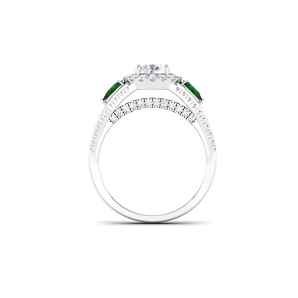 Emerald Enchantment: 0.60 Carat Diamond Ring with Pear-Shaped Emerald Accents, Opulent Elegance in 18k Gold - Image 2