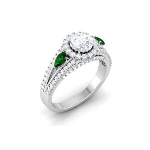 Emerald Enchantment: 0.60 Carat Diamond Ring with Pear-Shaped Emerald Accents, Opulent Elegance in 18k Gold