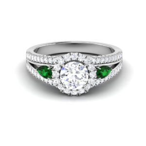 Emerald Enchantment: 0.60 Carat Diamond Ring with Pear-Shaped Emerald Accents, Opulent Elegance in 18k Gold