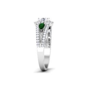 Emerald Enchantment: 0.60 Carat Diamond Ring with Pear-Shaped Emerald Accents, Opulent Elegance in 18k Gold