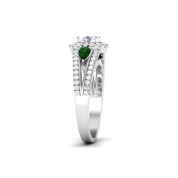 Emerald Enchantment: 0.60 Carat Diamond Ring with Pear-Shaped Emerald Accents, Opulent Elegance in 18k Gold - Image 4