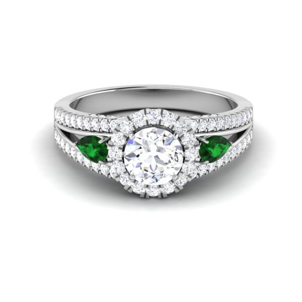 Emerald Enchantment: 0.60 Carat Diamond Ring with Pear-Shaped Emerald Accents, Opulent Elegance in 18k Gold