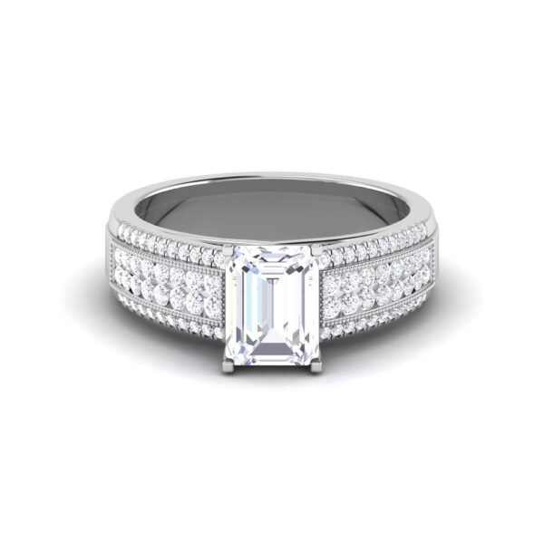 Timeless Glamour: A Stunning 2ct Emerald Cut Diamond Ring with Glittering Side Diamonds