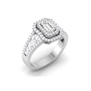 Luxury Defined: 18k Gold Emerald-Cut Diamond Ring with Stunning Accents