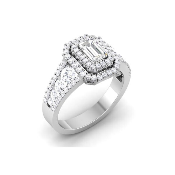 Luxury Defined: 18k Gold Emerald-Cut Diamond Ring with Stunning Accents