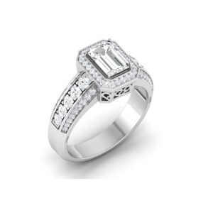 Glamorous with an 18k Gold Emerald-Cut Diamond Ring and Diamond Accents