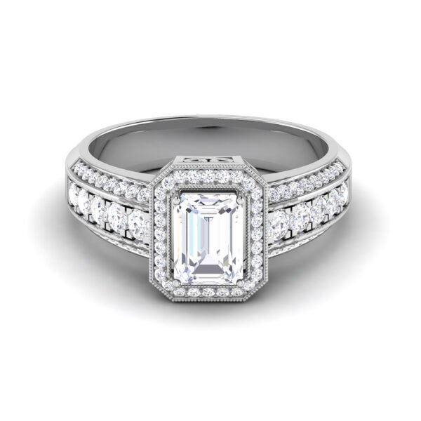Glamorous with an 18k Gold Emerald-Cut Diamond Ring and Diamond Accents