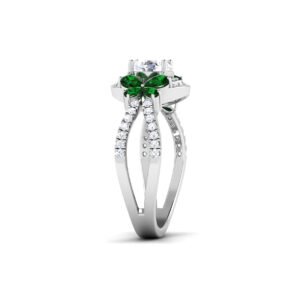 Blooming Splendor: 0.8 Carat Diamond Ring with Floral Emerald Petals, Nature's Delight in 18k Gold
