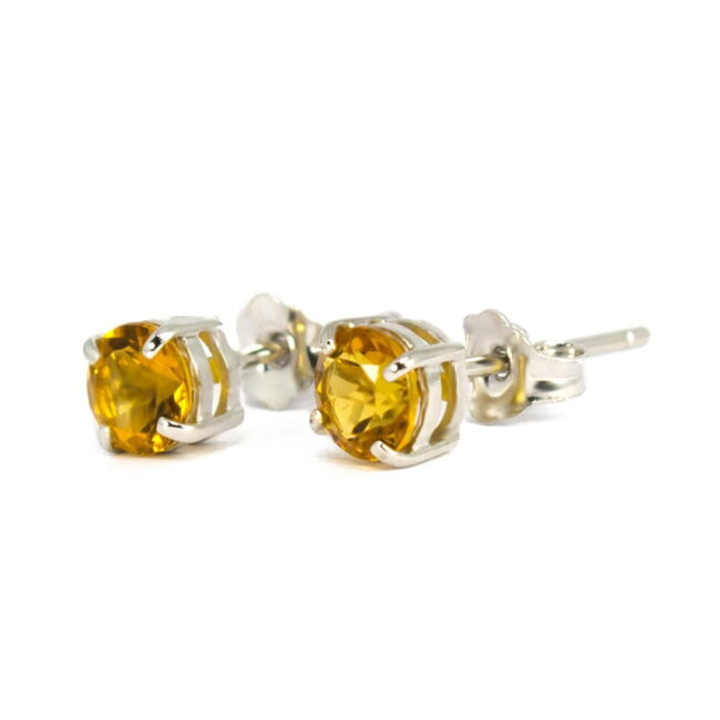 Citrine Round Earrings in 18K White Gold