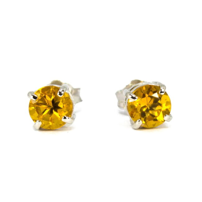 Citrine Round Earrings in 18K White Gold