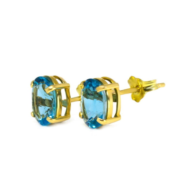 Blue Topaz Oval Earrings in 18K Gold - Image 3