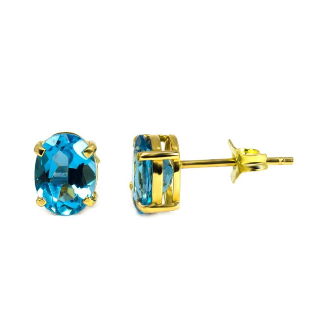 Blue Topaz Oval Earrings in 18K Gold