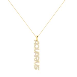 Aquarius Zodiac Name Pendant with Diamonds