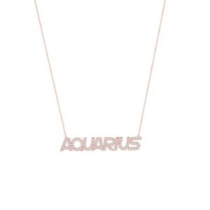 Aquarius Zodiac Name Necklace with Diamonds