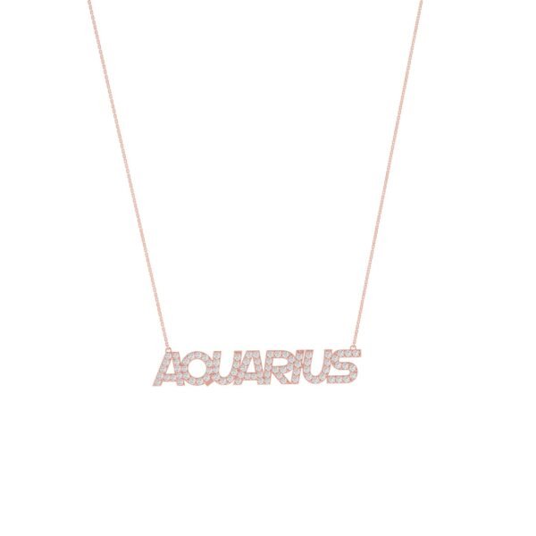 Aquarius Zodiac Name Necklace with Diamonds