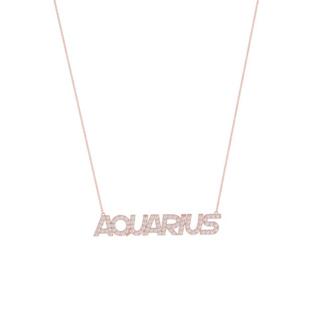 Aquarius Zodiac Name Necklace with Diamonds - Image 3