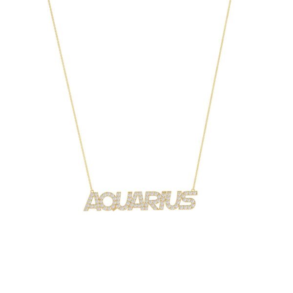 Aquarius Zodiac Name Necklace with Diamonds
