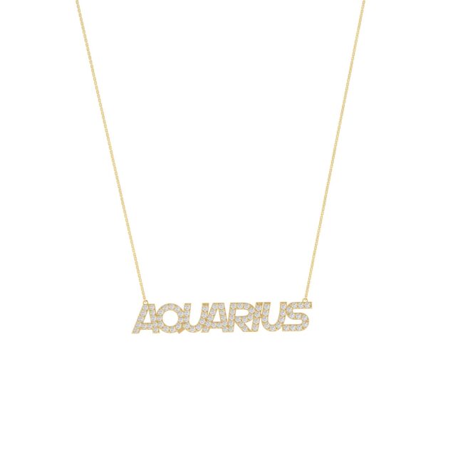 Aquarius Zodiac Name Necklace with Diamonds