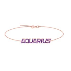 Aquarius Zodiac Name Bracelet with February Birthstone Amethyst