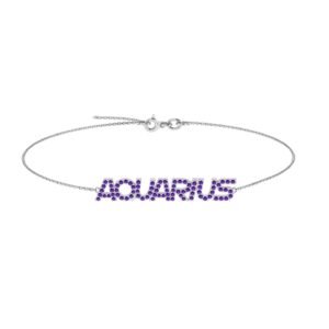 Aquarius Zodiac Name Bracelet with February Birthstone Amethyst