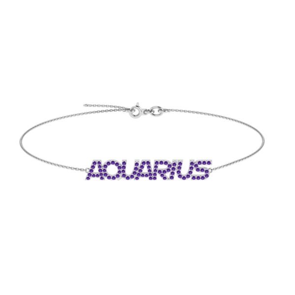 Aquarius Zodiac Name Bracelet with February Birthstone Amethyst - Image 2