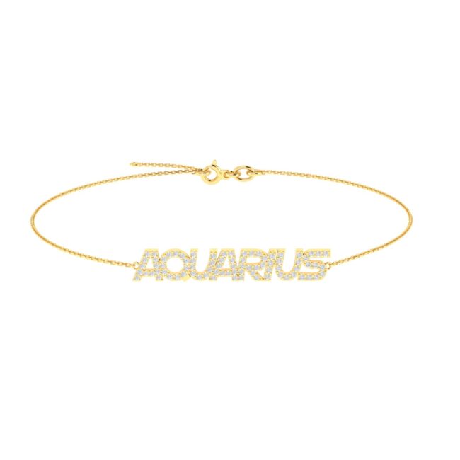 Aquarius Zodiac Name Bracelet with Diamonds