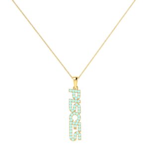 Pisces Zodiac Name Pendant with March Birthstone Aquamarine